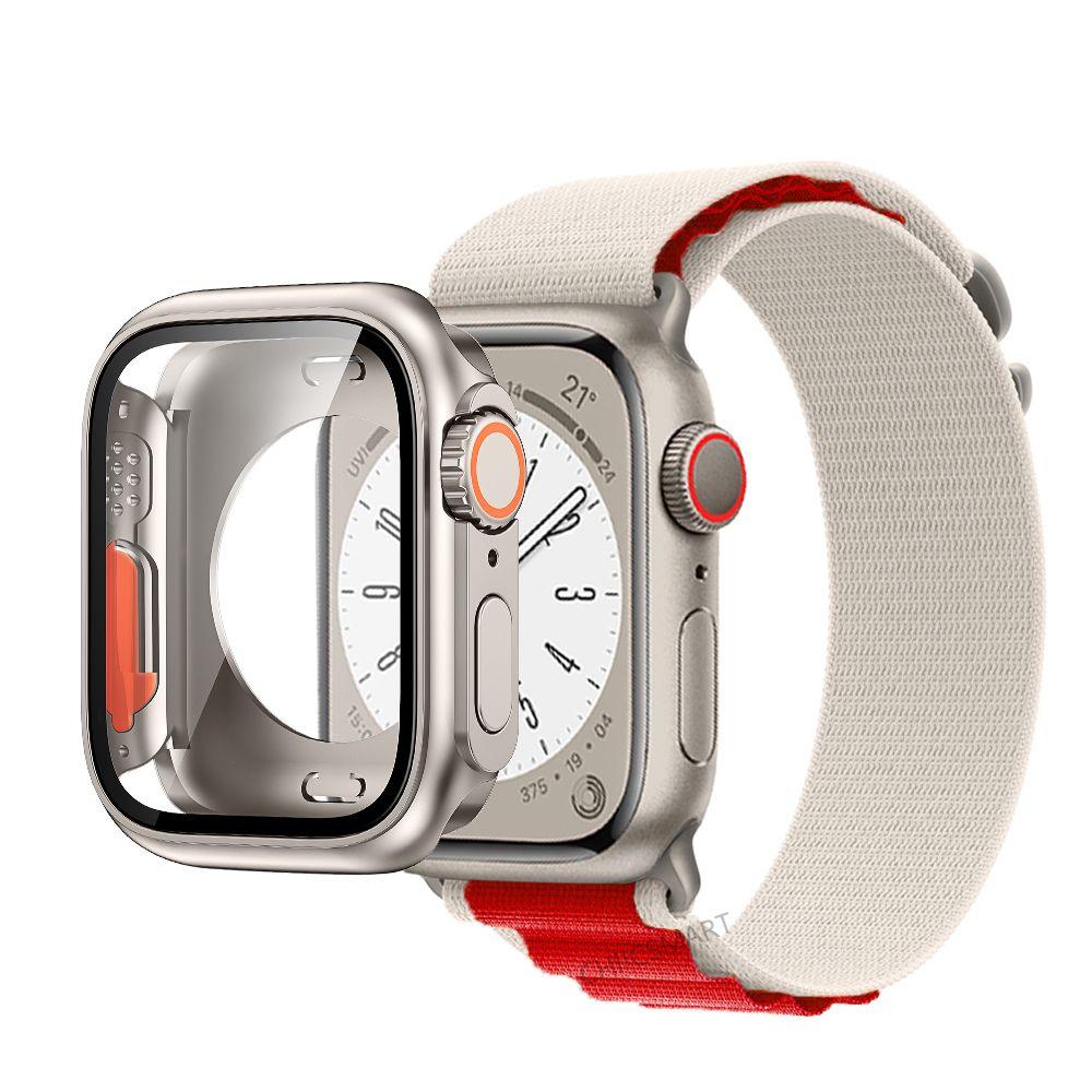 Correa de nailon con cubierta de vidrio para Apple Watch, carcasa de 44mm, 45mm, 40mm y 41mm, Protector de pantalla con correa, IWatch Series 56 Se 7 8, giro a Ultra