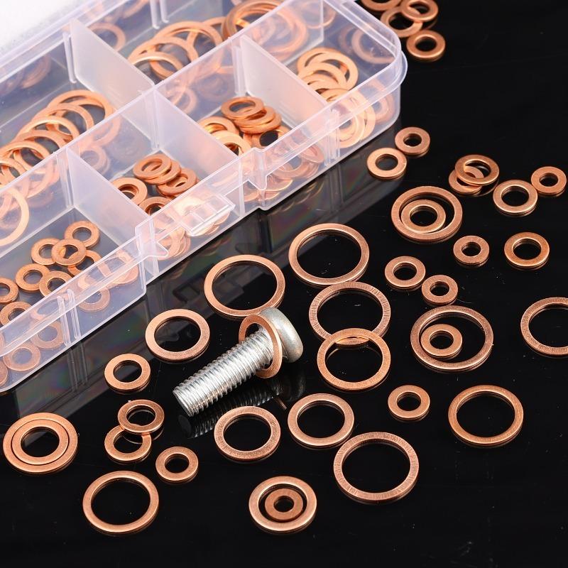 100 Stück Kupfer-Unterlegscheibe Dichtring Flachring Dichtung Sortiment-Kit M4 M5 M6 M8 M10 M12 M14 für Ölablassschrauben