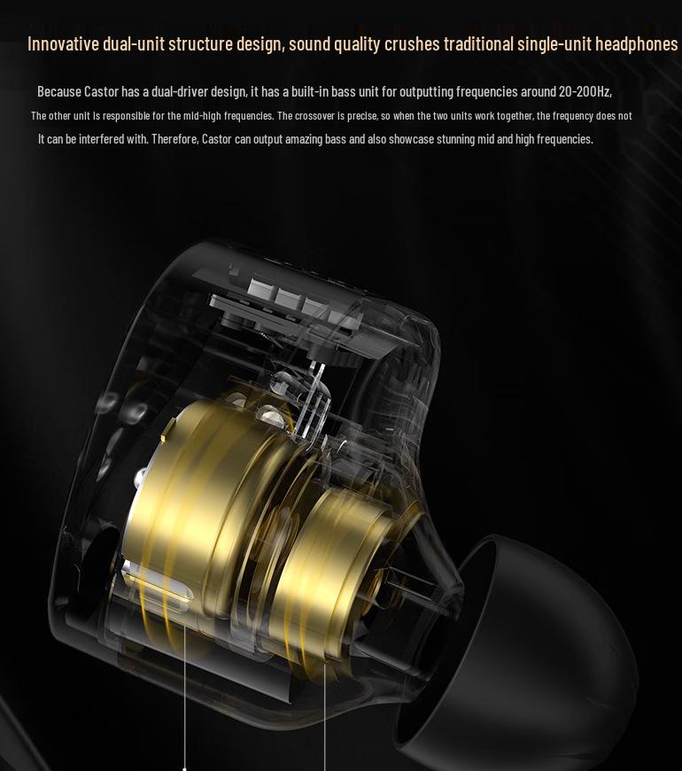 KZCASTOR Wired In-Ear Earphones with Dual Dynamic Drivers, Hi-Fi Sound for Gaming, Music, and Sports.