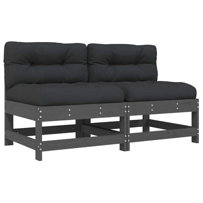 VidaXL Canapés centraux avec coussins 2 pcs gris bois de pin massif, canapé de jardin, siège de jardin, siège d'extérieur, 825578