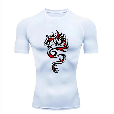 Flame Dragon Symbol  Men's Sports T-shirt for Fitness Training Fitness Gym Jogging Running Workout T-Shirt Compression Short