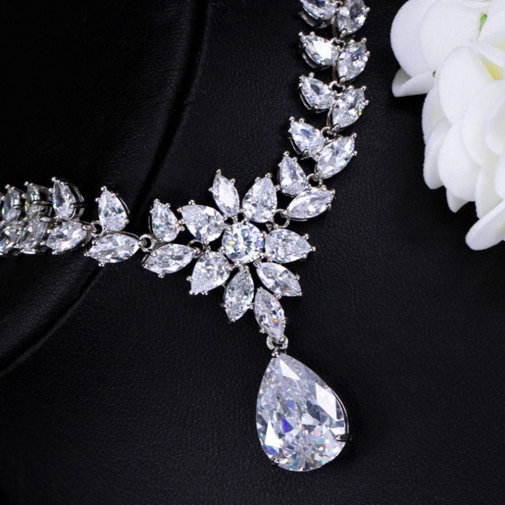 Rhinestone Necklace Earring sets Teardrop Crystal Choker Necklace Luxury Bridal Jewelry Set  Prom
