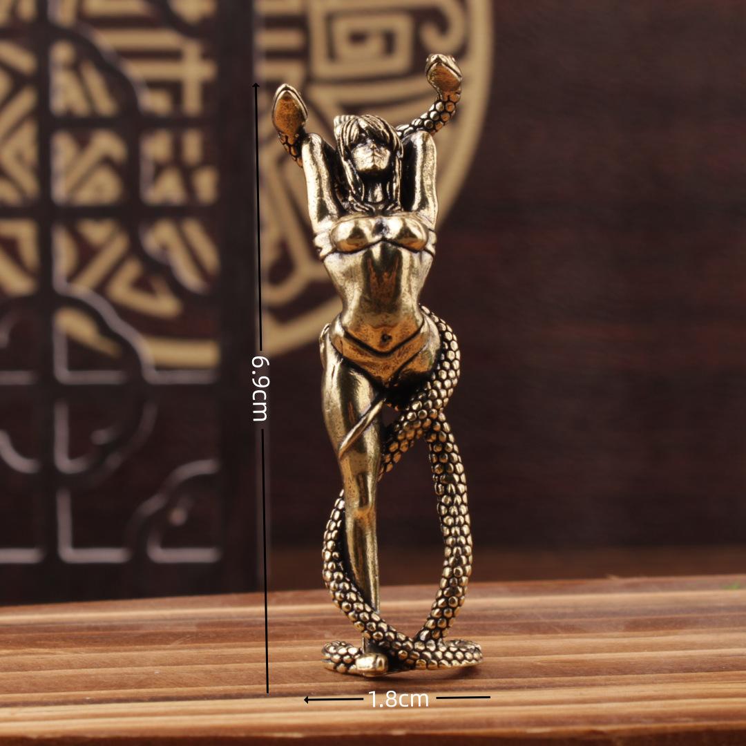

Латунь Массив Красивые Женщины и Змея Мебельные Украшения Гостиная Письменный Стол Чайный Питомец Латунные Поделки Бронзовые Миниатюры Украшение