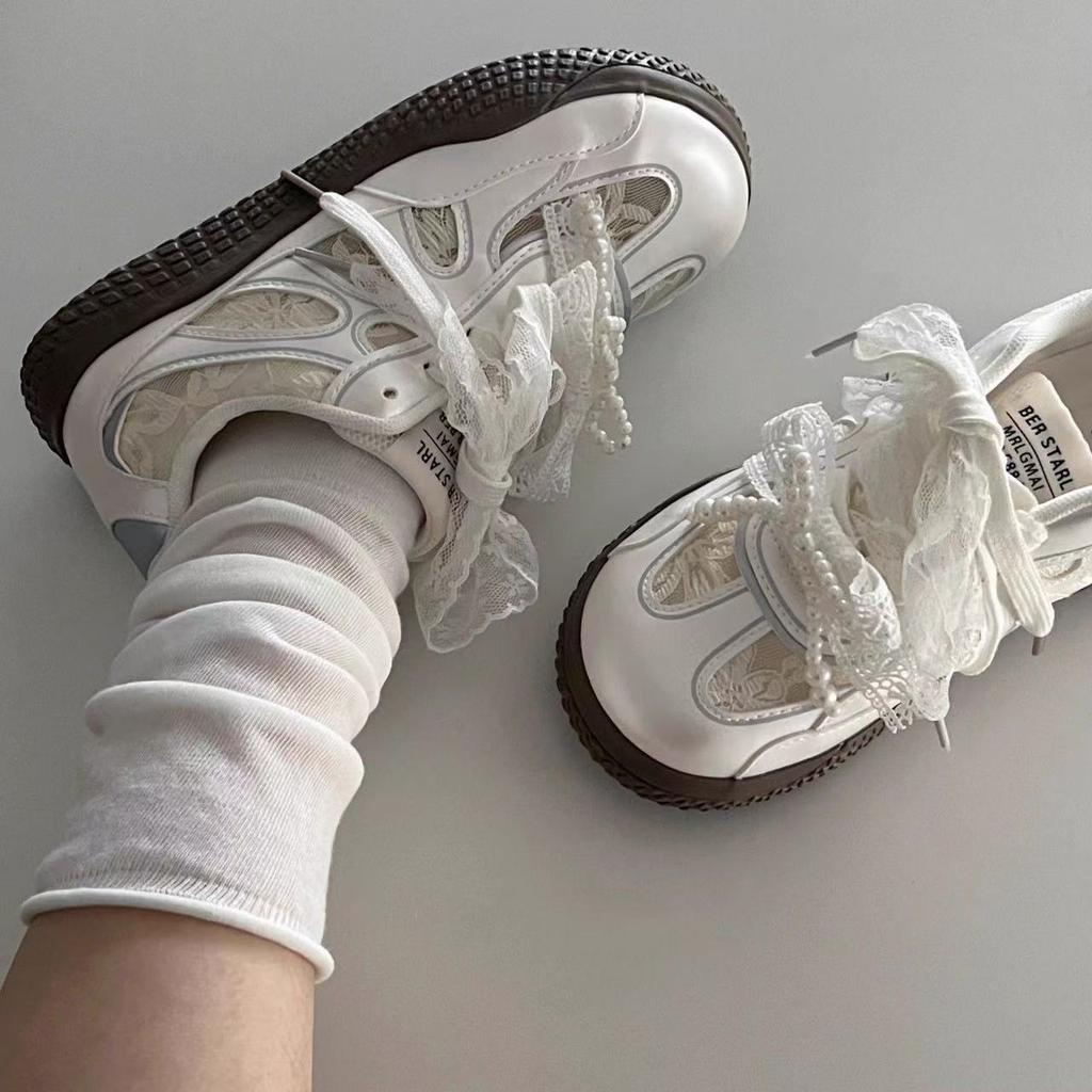 Lace Mesh Breathable Sweet Flat-bottomed German Training Shoes Women's 2025 Summer New Versatile Niche Student Casual Board Shoes