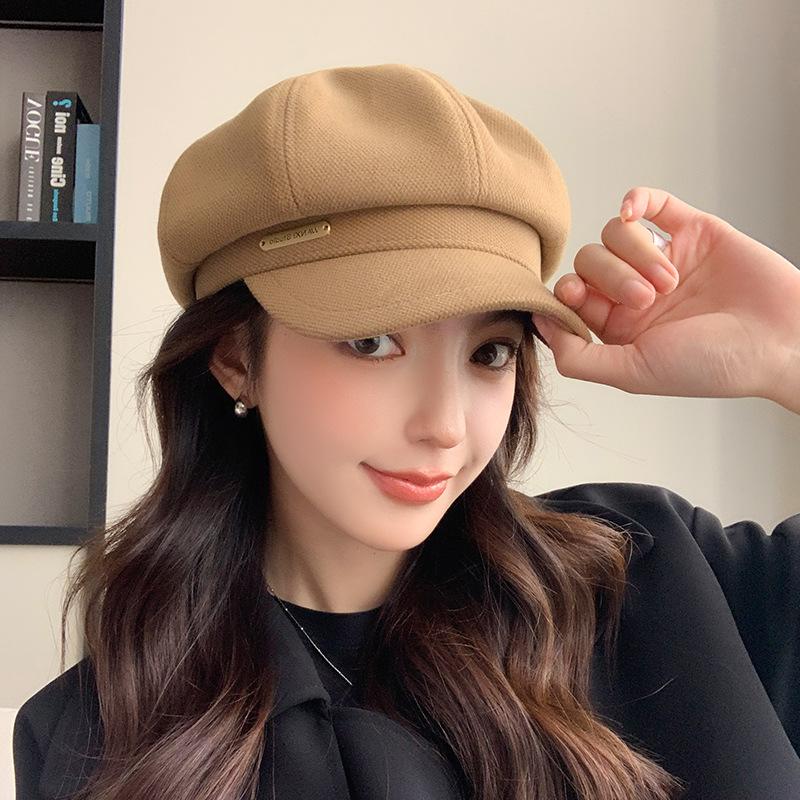 Women's Autumn and Winter Retro British Style Internet Celebrity Fashion Letter Newsboy Beret Versatile Octagonal Artist Hat