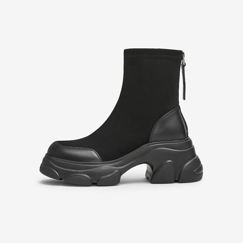TATA Women's Stylish Thick-Soled Elastic Ankle Boots