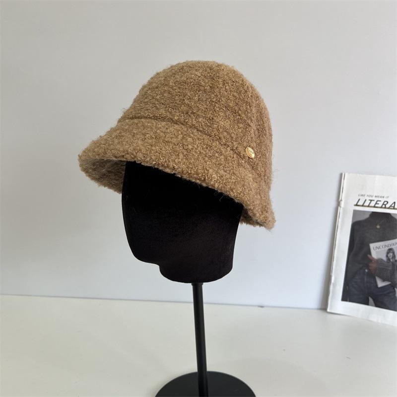 Autumn and winter plush fisherman's hat children's fashion small standard simple solid color elegant versatile casual thermal basin hat