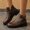 European andAmerican Foreign Trade Low-heeled Round-head Short Martin Boots Women's Autumn New Large-size British-style Thin Side Zipper Leather Boots
