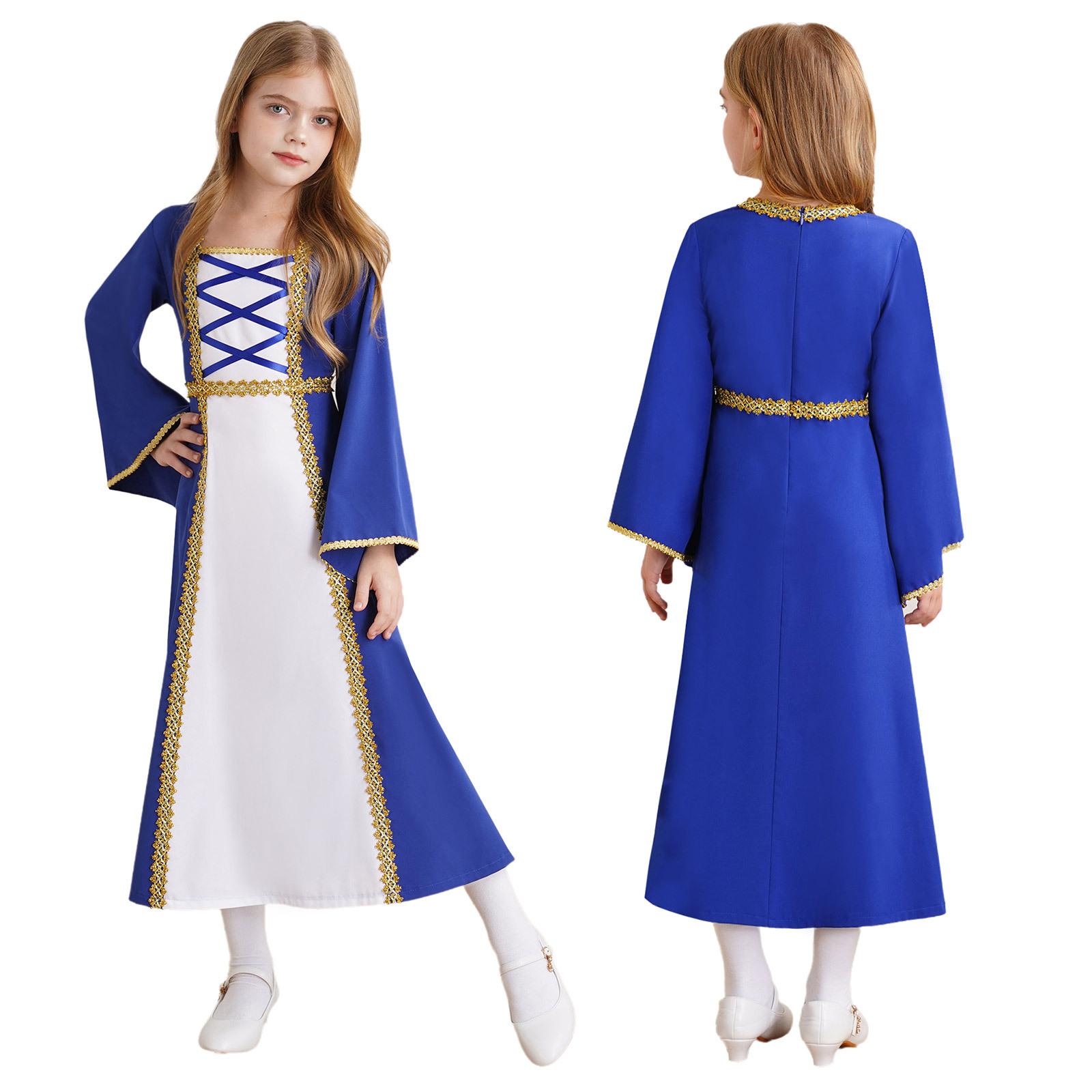 

Дети Девочки Ренессанс Средневековый Костюм Платье Принцессы Винтажное Платье Халат Хэллоуин Расклешенные Рукава Длинное Платье Маскарадный Костюм 5-6 Years королевский синий