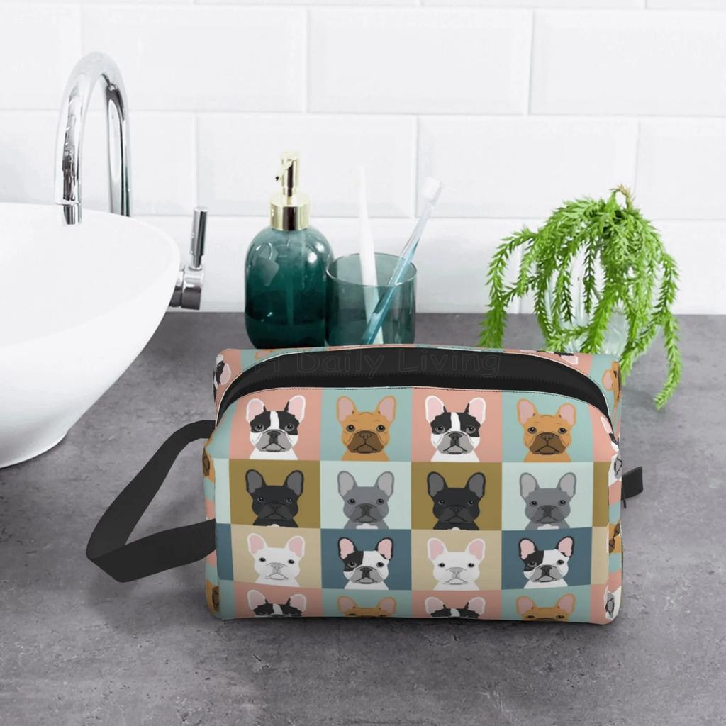 Torby do przechowywania buldoga francuskiego, urocza kosmetyczka dla szczeniaka, przenośna, o dużej pojemności, podróżne kosmetyczki, unisex, organizer na kosmetyki