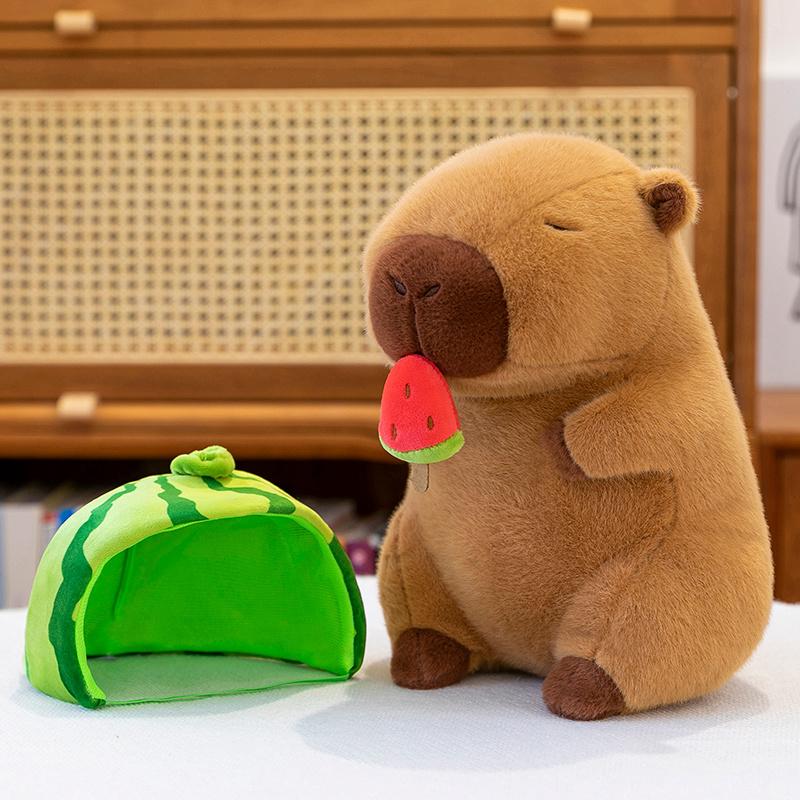 Cute Capybara Plush Toy Stuffed Animals Fruit Kapibala Watermelon Headgear Soft Pillow Doll Kids Toys Birthday Christmas Gift