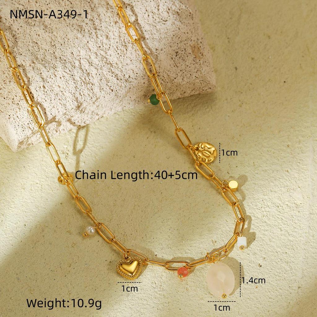 Luxury European-American Natural Stone & Pearl Stainless Steel Necklace with High-Grade Titanium Steel Pendant