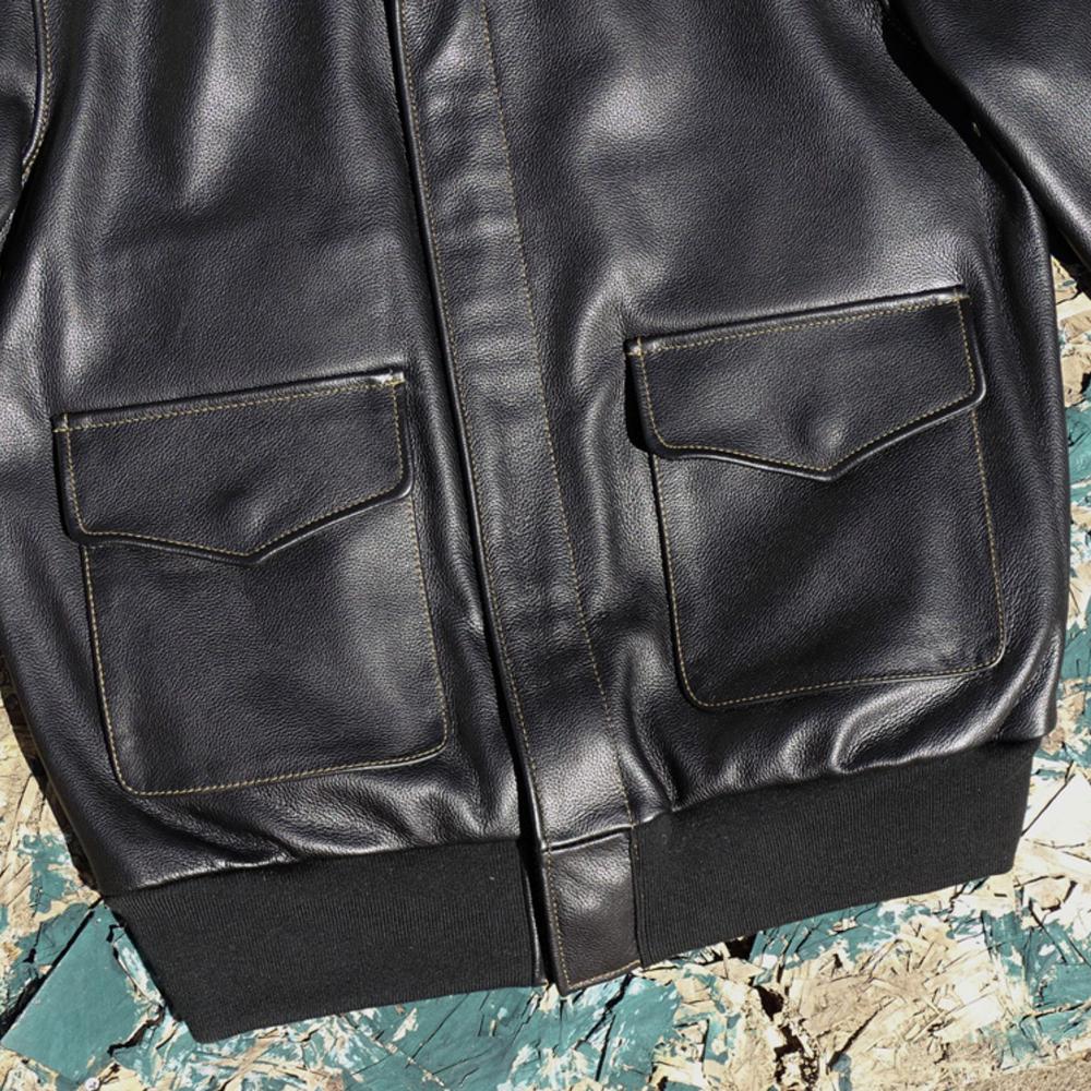 Calf Leather Bomber Flight Jacket for Men's Real Cowhide Leather Mans Coat US Style Flight Suit Uniform Overcoats