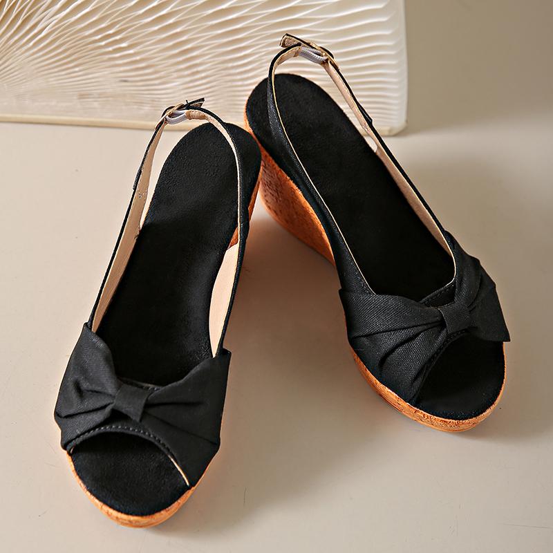 Bowknot Wedge High Heeled Sandals for Women Plus Size Back Buckle Strap Summer Sandals Woman Casual Peep Toe Platform Sandles