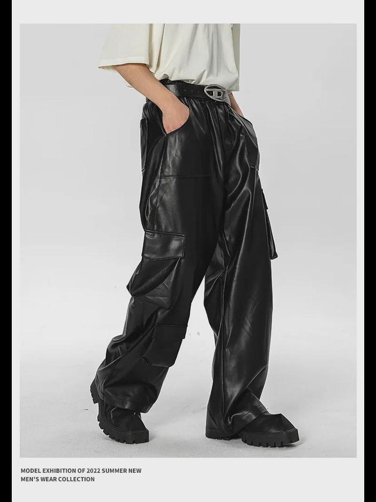 Retro West Coast Çok Cepli Tulum: Rahat Hip-Hop Sokak Stili Punk Deri Pantolon