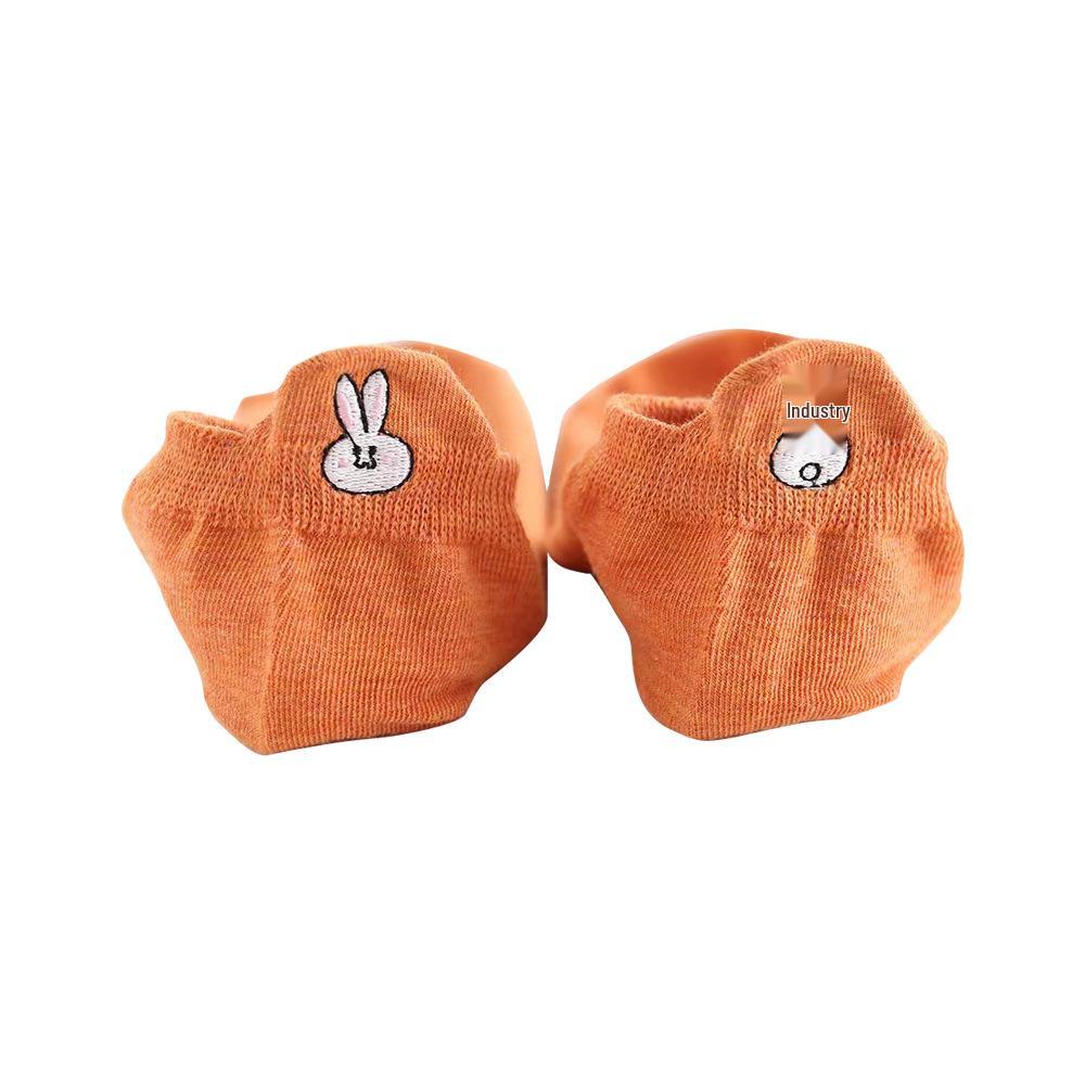 Chaussettes en coton brodé de dessins animés mignons pour femmes Printemps/Été 2024 - Décontractées, Respirantes, Style court bateau