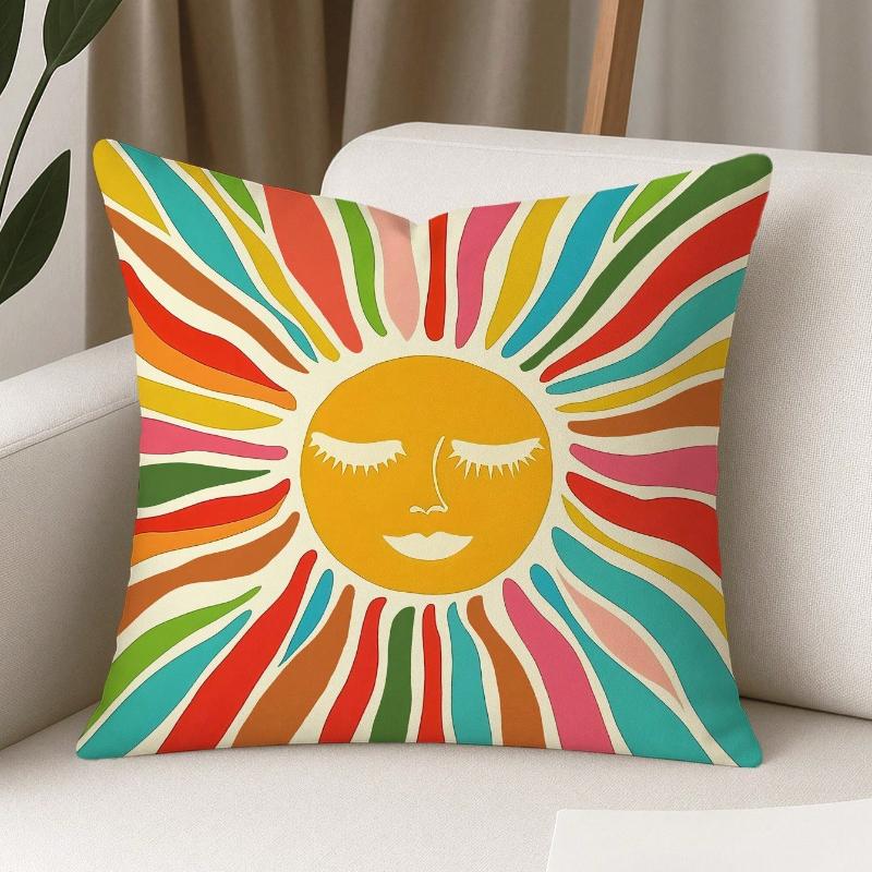 Floral Sunrise Cactus Throw Pillow Covers Bohemian Abstract Yellow Green Blue Pillowcases For Living Room Bedroom Sofa Bed Decor