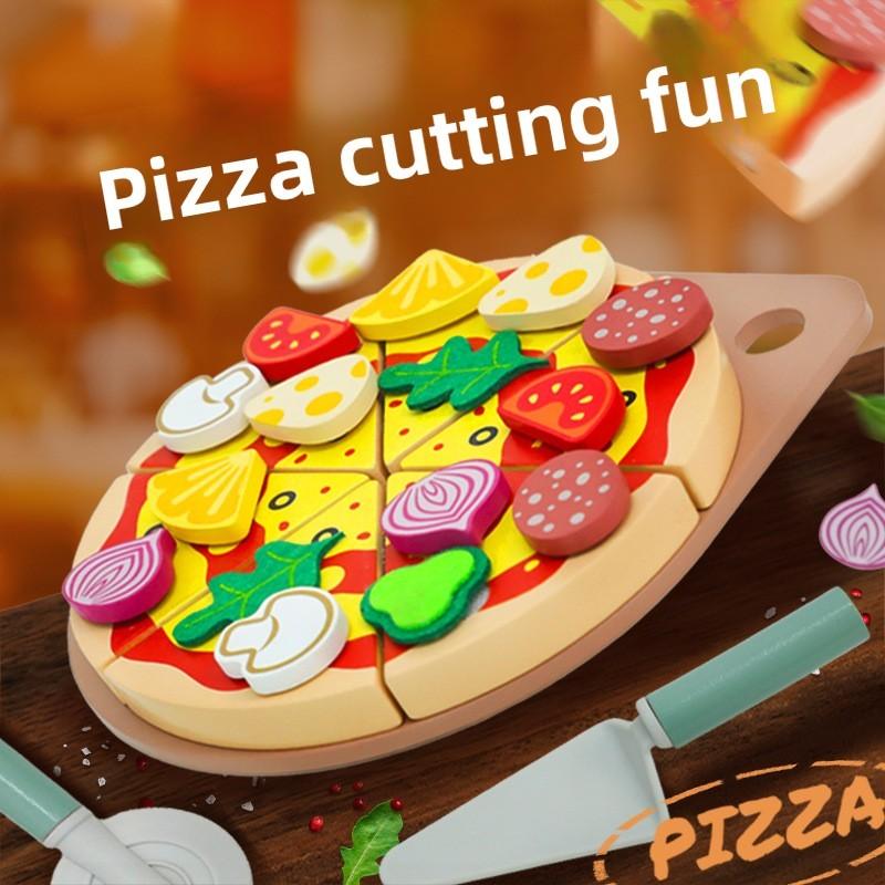 Wooden Pizza And Fruit Cutting Playset For Kids With Role Play Kitchen Toys