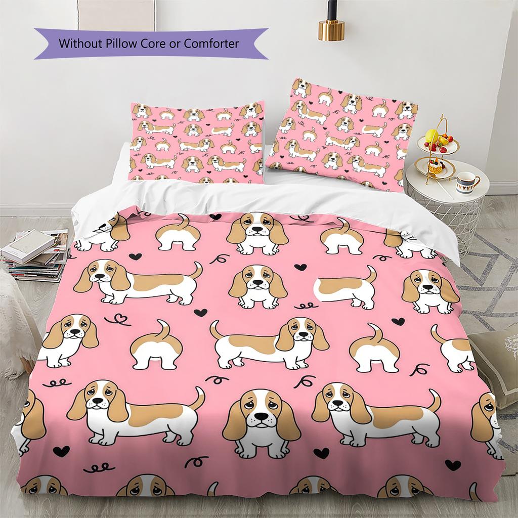 Cartoon Haustier Welpen Muster Bettwäsche, Bettdecken Set Bettbezug Kissenbezug Zuhause Geburtstagsgeschenk (1 Bettbezug + 2 Kissenbezüge, ohne Füllung)