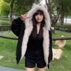 Black fur collar padded seat mountain carving cat ear jacket men's and women's autumn and winter thickened couple's cotton-padded clothes cotton-padde