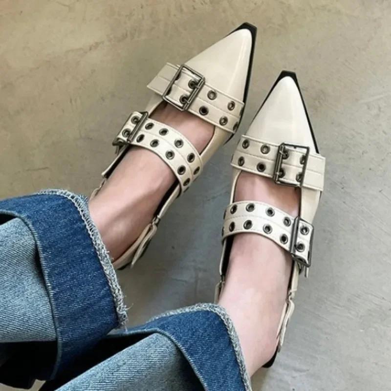 fashion Pointy Mary Jane Shoes for Women 2024 Summer Model with Skirt Small Leather Shoes Retro Chunky Single Shoes for Women