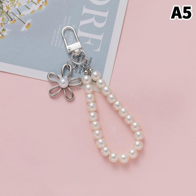 Simulation Pearl Keychains Love Flower Pendant For Bag Car Doll Pendant Beaded Key Charm Decoration For Women Mobile Phone DIY