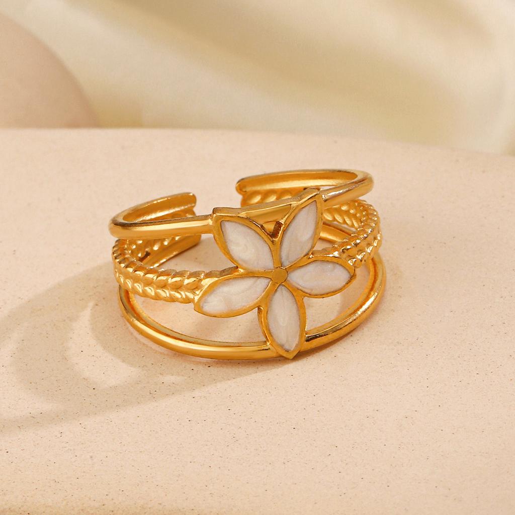 Stainless Steel Vintage Metal Flower Rings for Women Open Enamel Rings Adjustable Drip Oil Flower Multilayer Zircon 2024 New