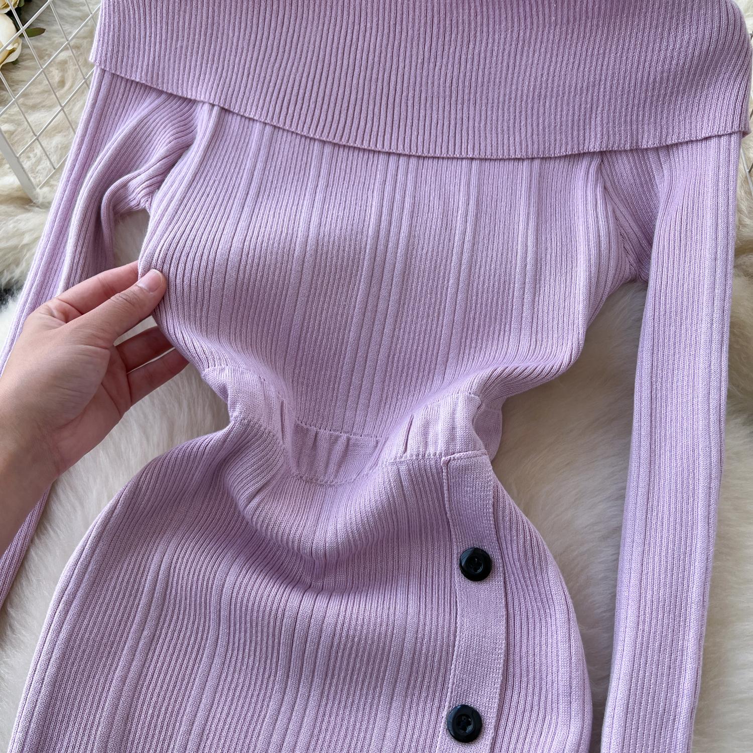 Трикотажные длинные платья для женщин с вырезом-лодочкой и открытыми плечами — фото 13