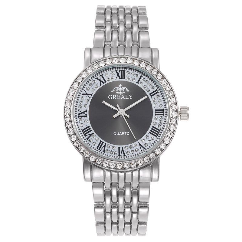 Rhinestone Roman Numeral Unisex Quartz Watch with Alloy Strap