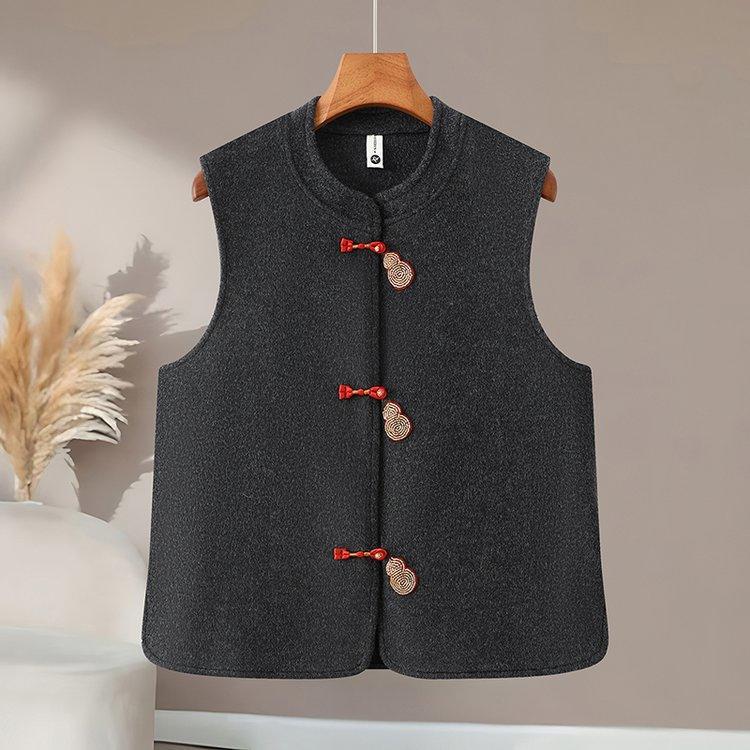 

Stylish Double-Sided Wool Vest with Stand Collar & Frog Button for Middle-Aged & Elderly Mothers - Age-Reducing Chinese National Style 3XL - 125-140 lbs чёрный