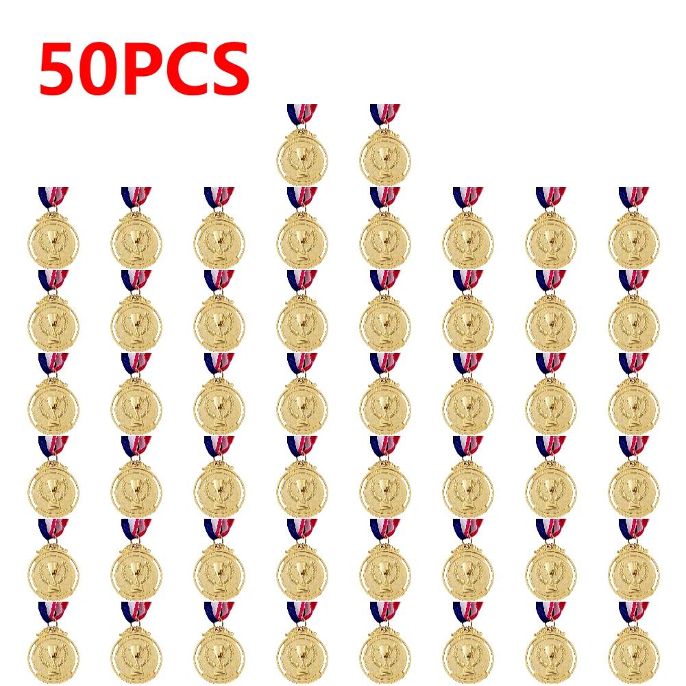 

50PCS Gold Silver Bronze Award Medal Round with Neck Ribbon 2 Inches Medals Winner Reward Football Competition Prizes