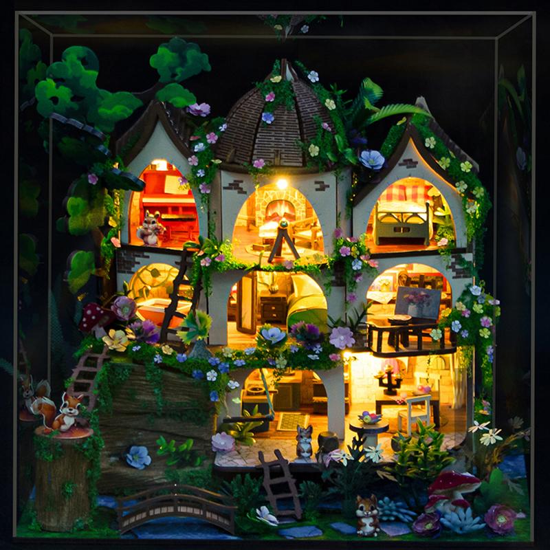 Figurines de Cottage Château Forêt en Bois DIY Miniatures Kits Maisons Assemblées Casa pour Anniversaires d'Amis Décoration de Maison Artisanat