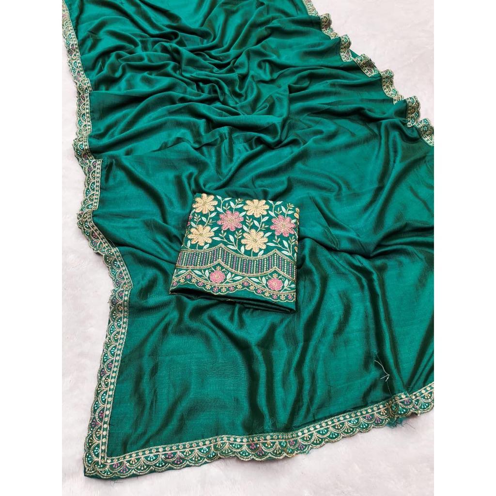 Premium Star Georgette  Design: Plain Body with Rich Multi-sequence Work Lace & C-Pallu  | TOTAL Colour Options : 12