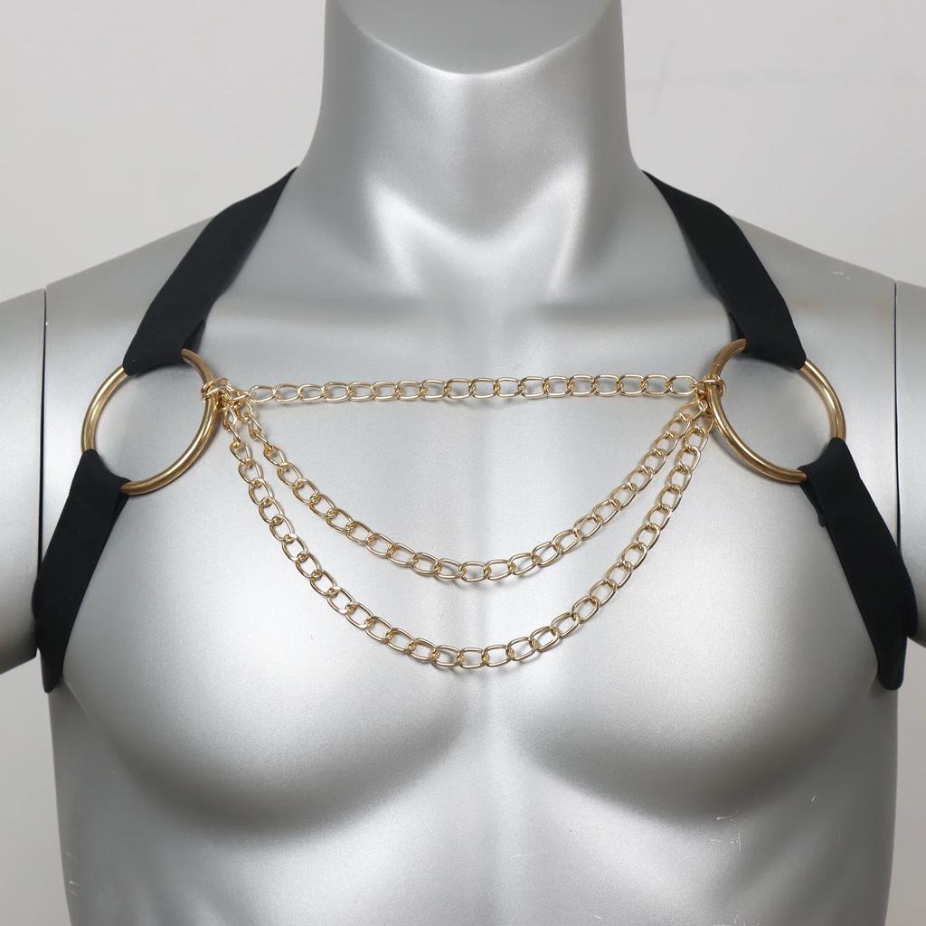 Man Harness with Chain Bondage PU Fetish Leather Men Lingerie Body Harness Men Male Gay Harness Chest Bondage Top