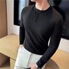 Men's T-Shirts Fashion Henry Collar Slim Fit Tshirts For Men All Match Plain Color Long Sleeve Tops Tees
