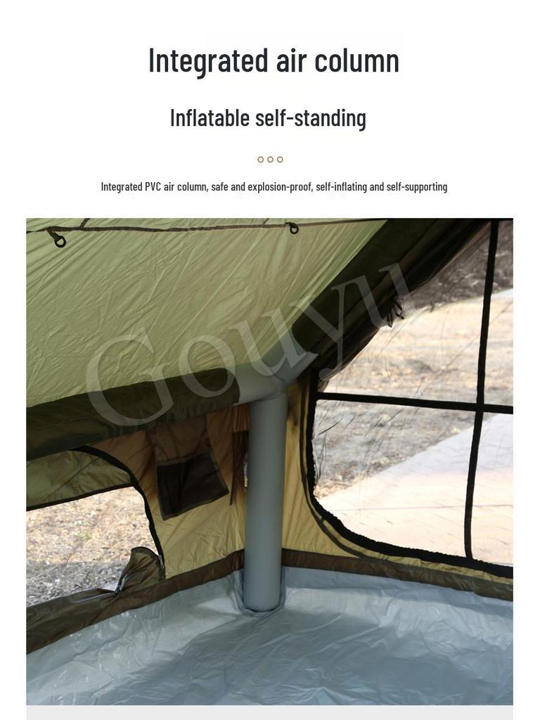 Army Green 6.3m² Inflatable Camping Tent with Canopy - Waterproof, Ideal for Overnight Camping
