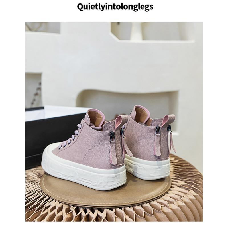 Высокие повседневные белые туфли женские кожаные после осени с двойной молнией большого — фото 8