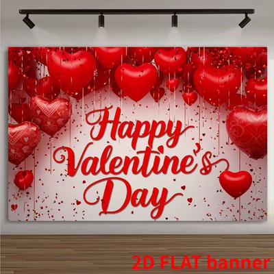 2D Valentine's Day Backdrop - Red Glitter Heart Banner for Valentine Party Photoshoot