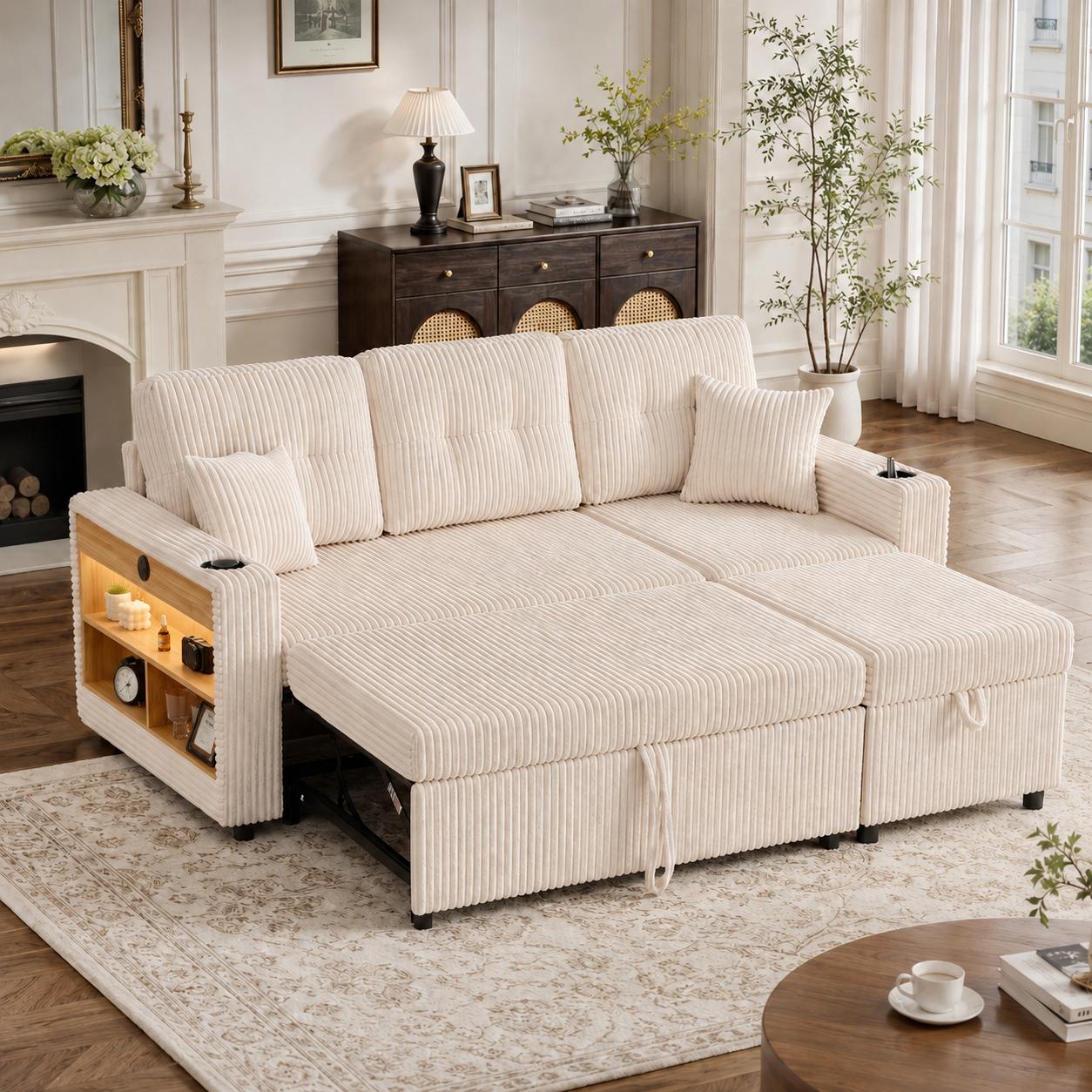Multifunctional corduroy sofa with storage &
