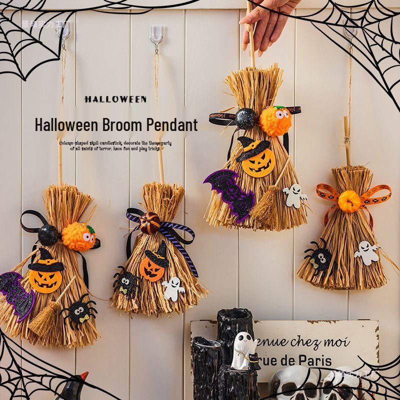Halloween Broom & Ghost DIY Scene Decor: Pumpkin Pendant for Party, Bar, or Kindergarten