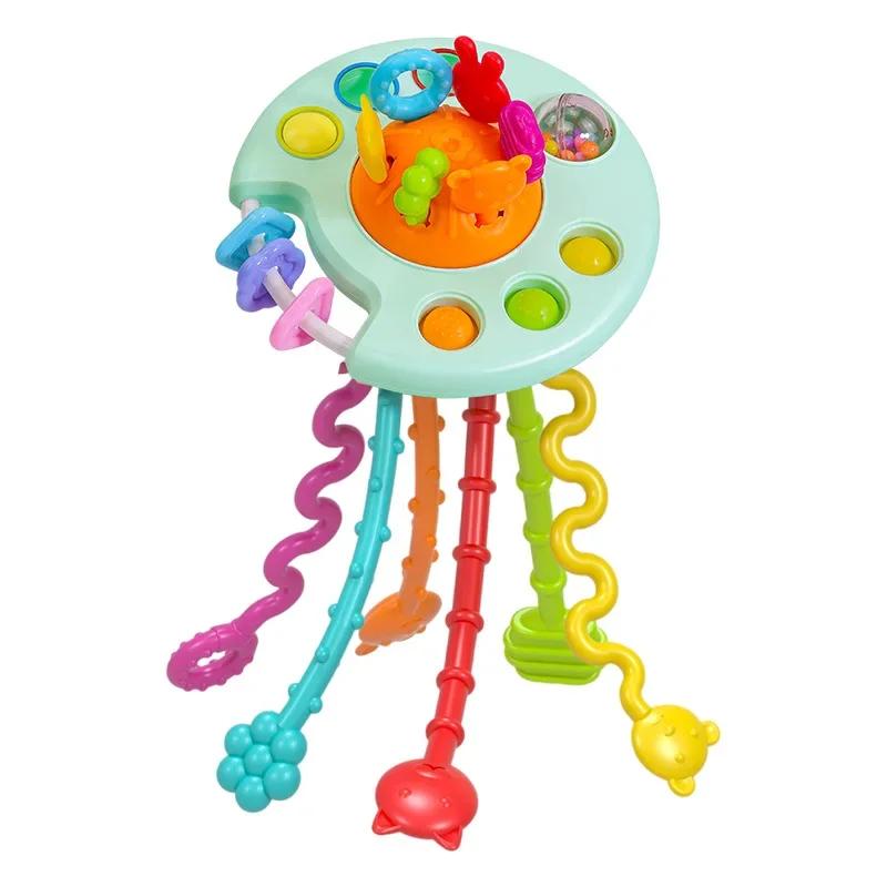 Zabawki Montessori sensoryczne dla niemowląt z sznurkiem do ciągnięcia, gryzaki 6-18 miesięcy, wspomagające rozwój małej motoryki u maluchów 1-3 lata, idealne na prezent