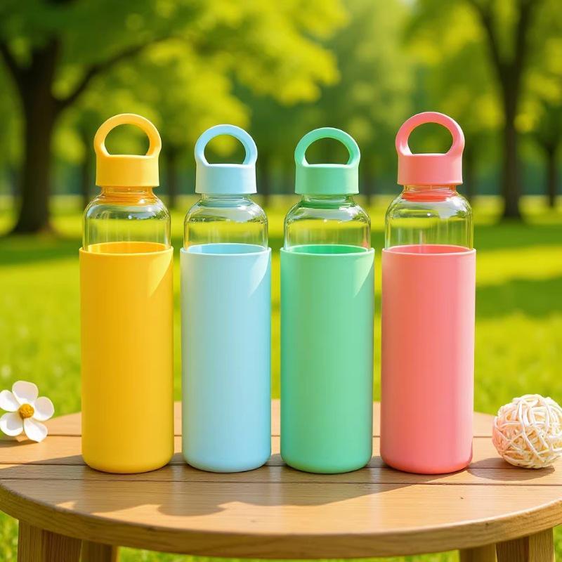 

Cross-Border High Borosilicate Glass Cup with Heat-Resistant Silicone Sleeve - Portable Sports Water Cup 500ml жёлтый