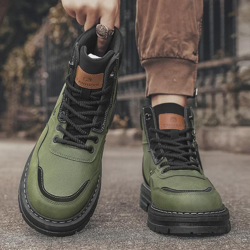 Pánské retro matné kožené kotníkové boty Martin ve třech barvách se silnou podrážkou