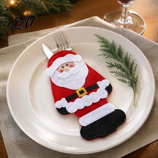 Soft Polyester Utensil Pockets Christmas Cutlery Snowman Reindeer Santa Holder Pockets Tableware Bags Pouch Party
