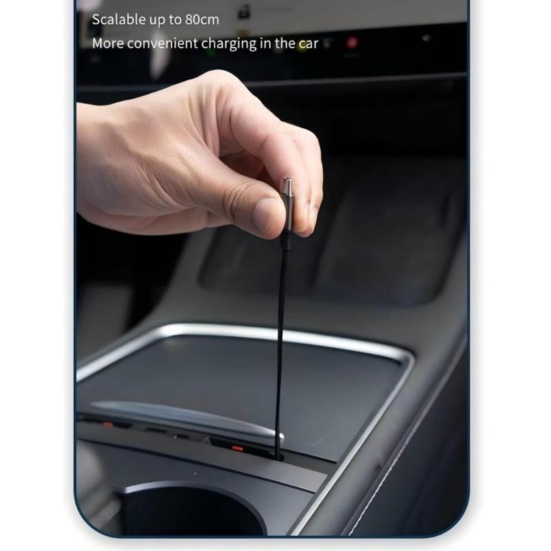USB Docking Station with Telescopic Rope Suitable for Car Drivers, Center Console Accessory with Fast Charge Capability