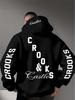Staggered Letters Back Sleeves Same Print Hooded Sweater Loose Shoulder Men and Women Same High Street