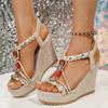 Fashion Summer Plus Size Wedges Beach Sandals for Women Patchwork Crystal Super Heel Woman Sandles Ankle Strap Women Platform Sandlas