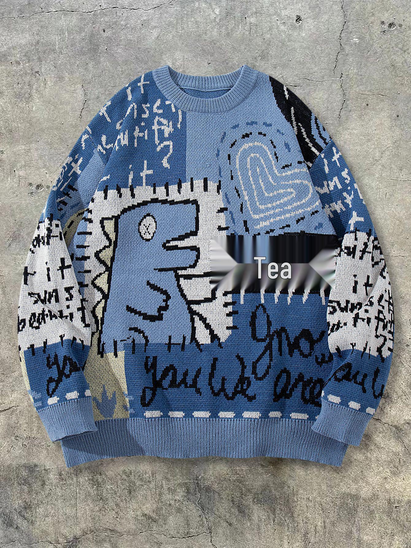 Andre Dinosaur Jacquard Sweater - 2025 Autumn/Winter Trendy Casual Knitwear S