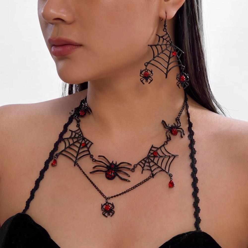 Ornate Halloween Spider Necklace Rhinestone Earring Necklace Set New Gothic Jewelry Set Cosplay