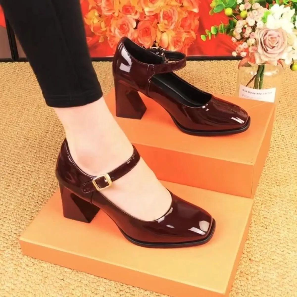 

женская мода милый круглый носок черный высококачественная лакированная кожа офисная карьерная обувь леди бежевые удобные туфли-лодочки ab516 35